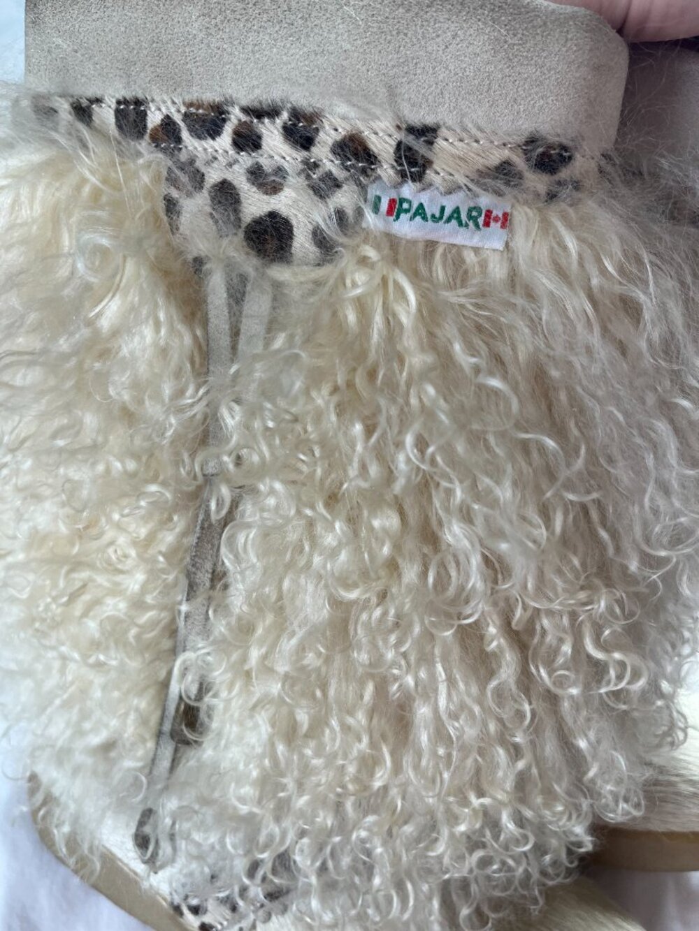 Pajar Italian Leather Suede White Fur Cheetah Print Boots - Picture 3 of 11